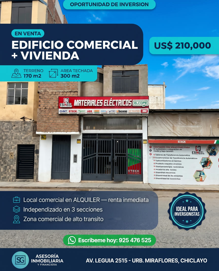 Edificio comercial y vivienda en Av. Leguía, Urb. Miraflores
